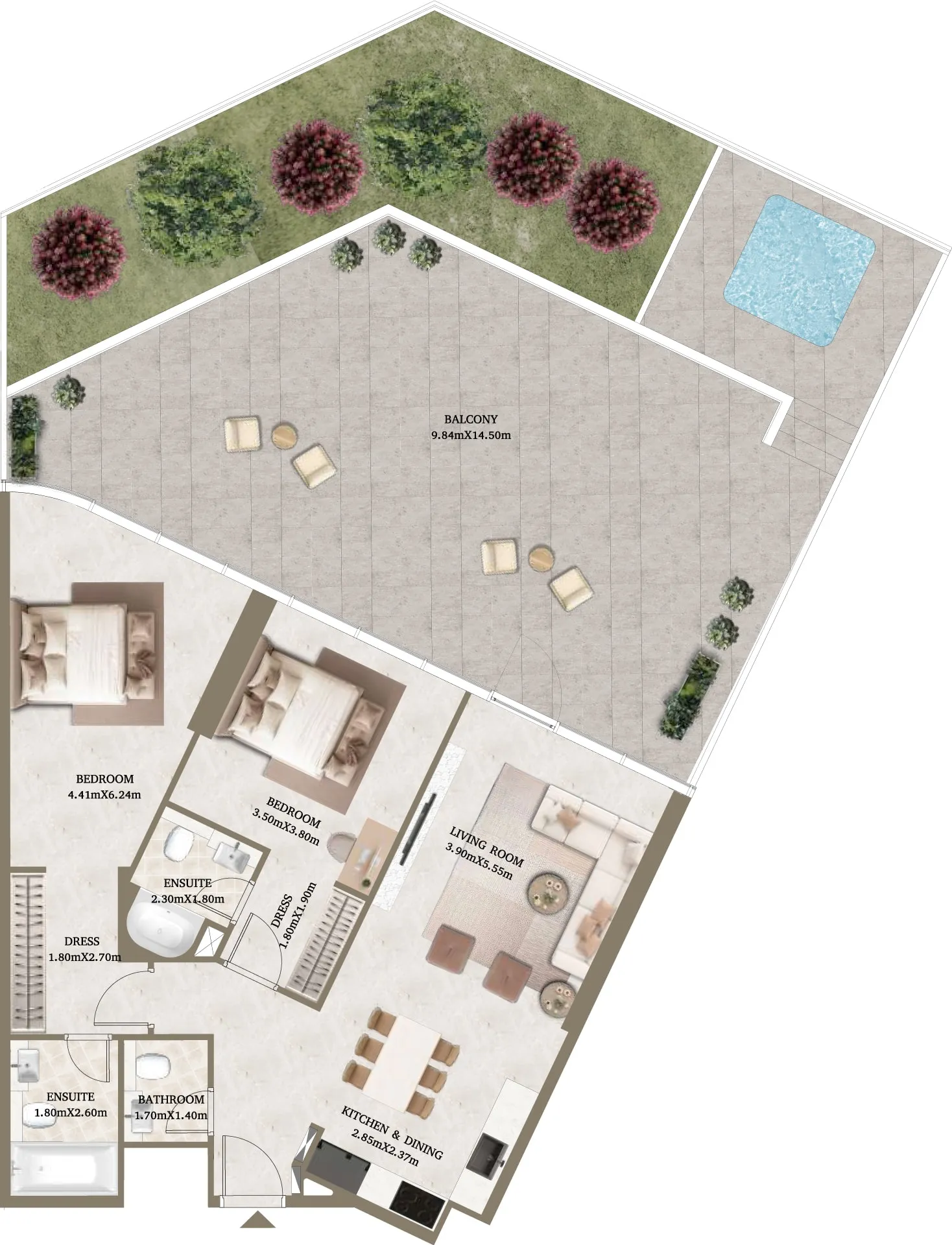 Arthouse Hills 2 bed floor plan, 2,405 sqft