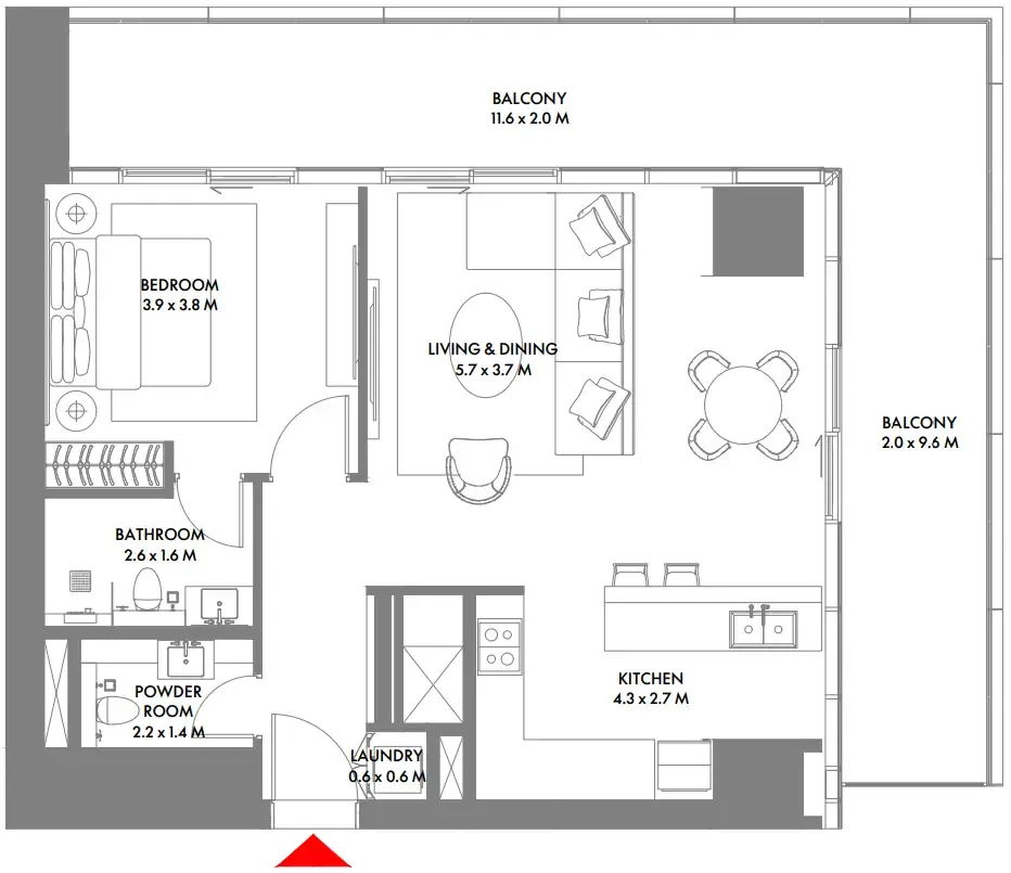 W The Residences by Arada 1 bed floor plan, 1,023 – 1,066 sqft