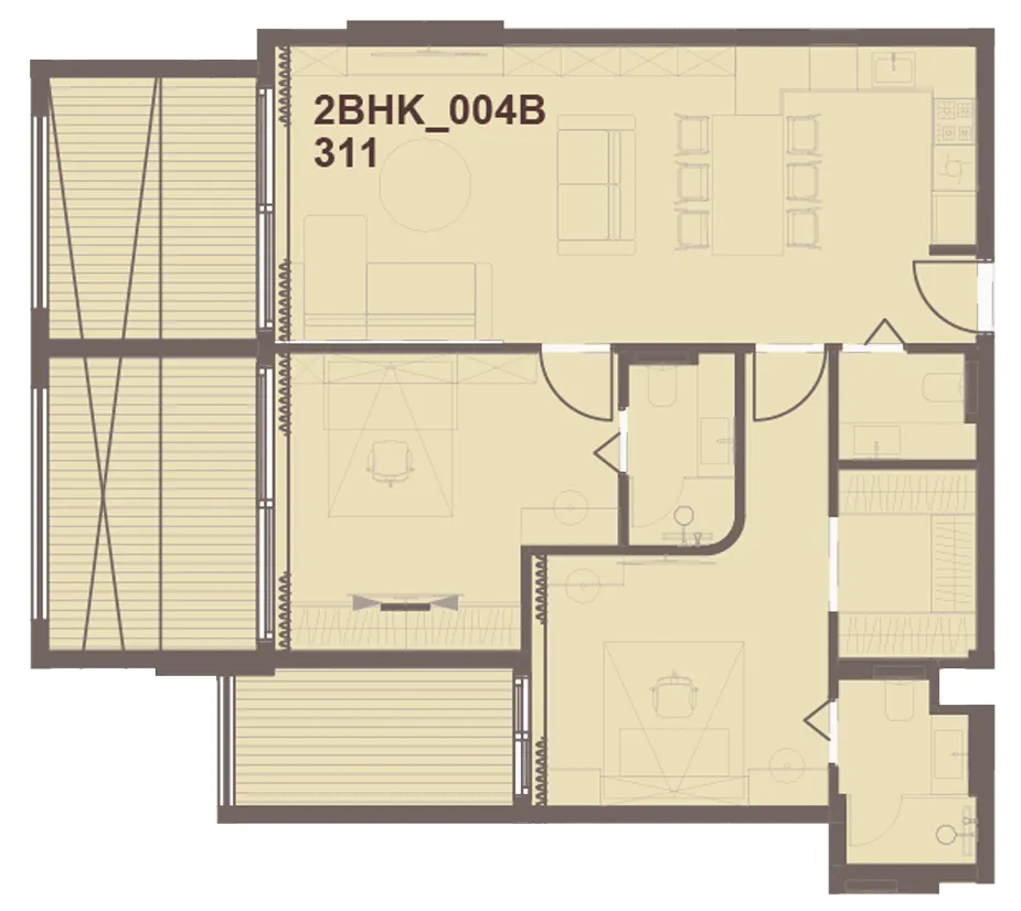 J-Haus Residence 2 bed floor plan, 1,256 sqft