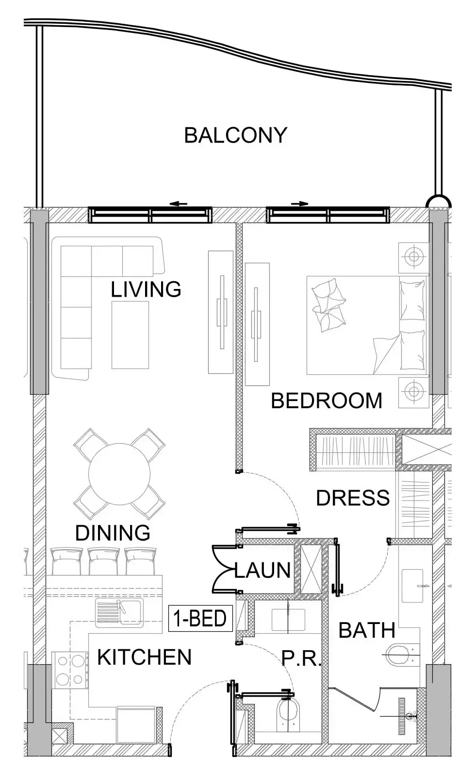 Valencia 1 bed floor plan, 785 sqft