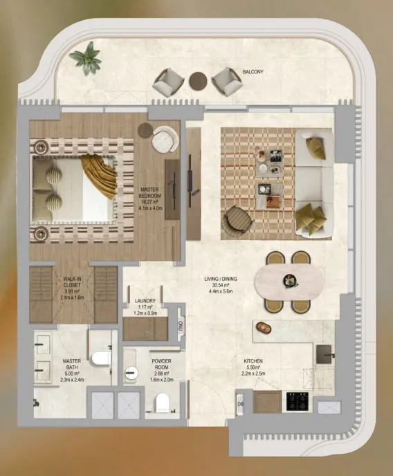 The Canopies at Yas Point 1 bed floor plan, 872 sqft