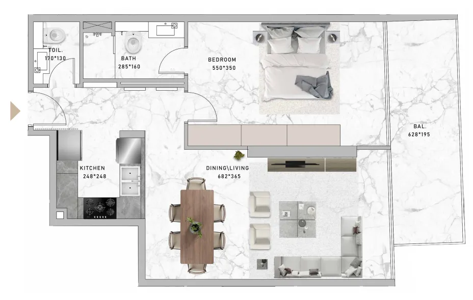 Al Serh Residences 11 1 bed floor plan, 870 sqft