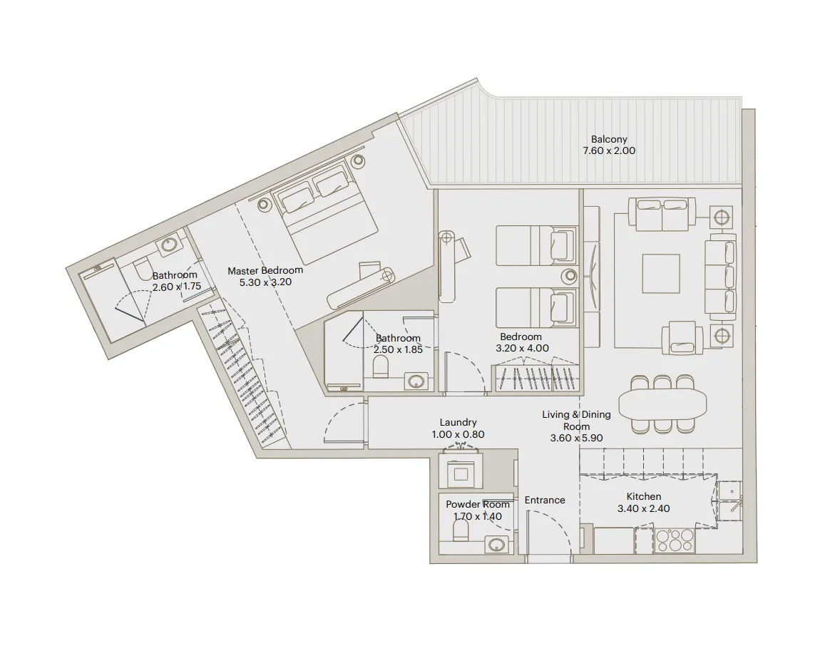 Eleve 2 bed floor plan, 1,212 sqft