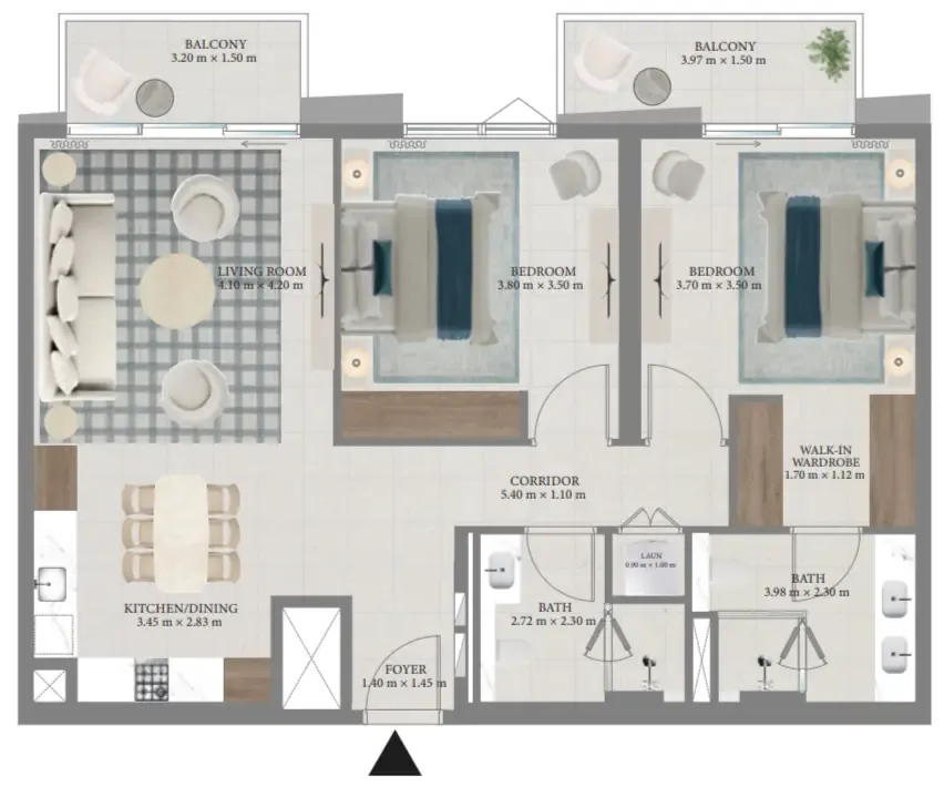 Fior 1 2 bed floor plan, 1,154 sqft