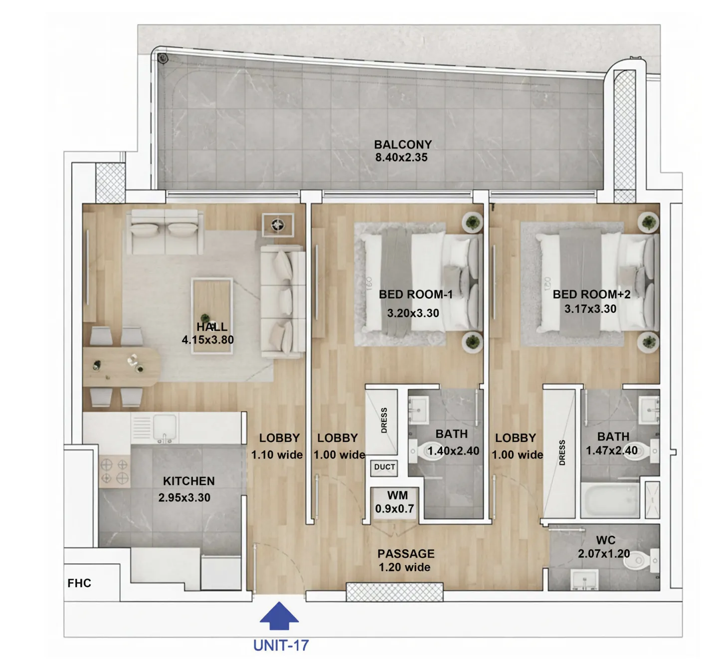 RR Grand 2 bed floor plan, 1,082 – 1,083 sqft