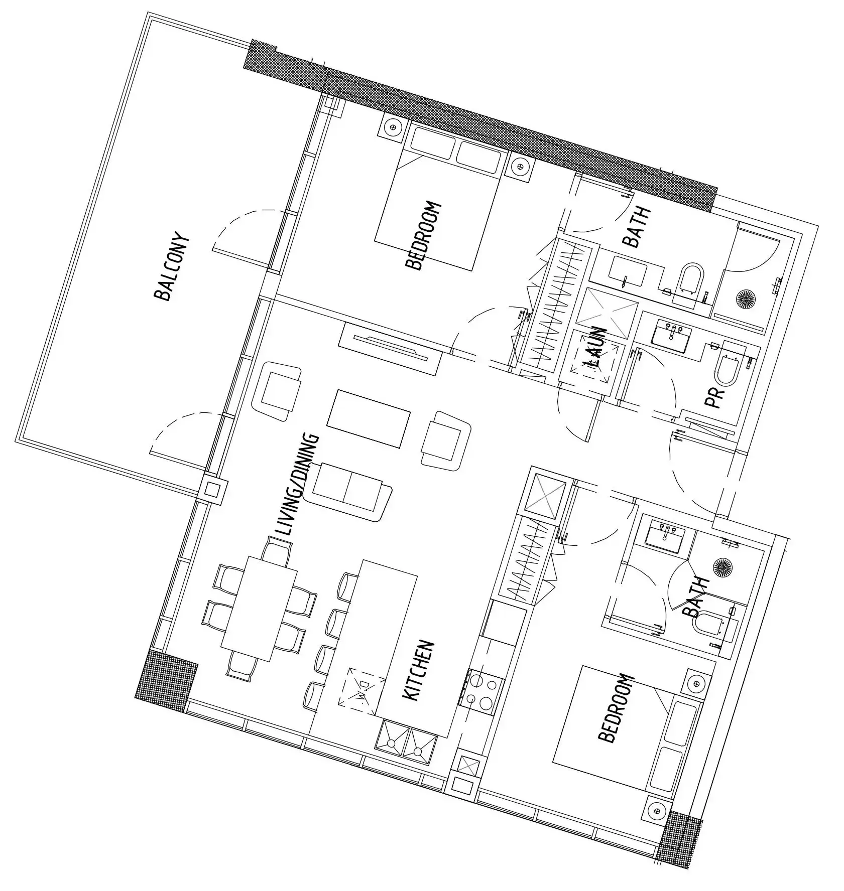Damac District 2 bed floor plan, 1,134 sqft