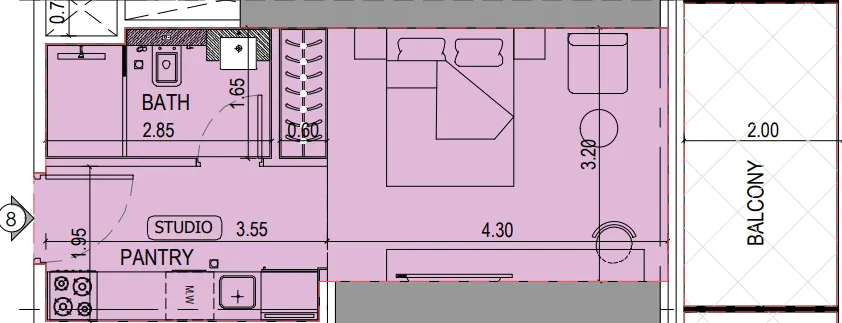 Binghatti Sky Terraces Studio floor plan, 422 sqft
