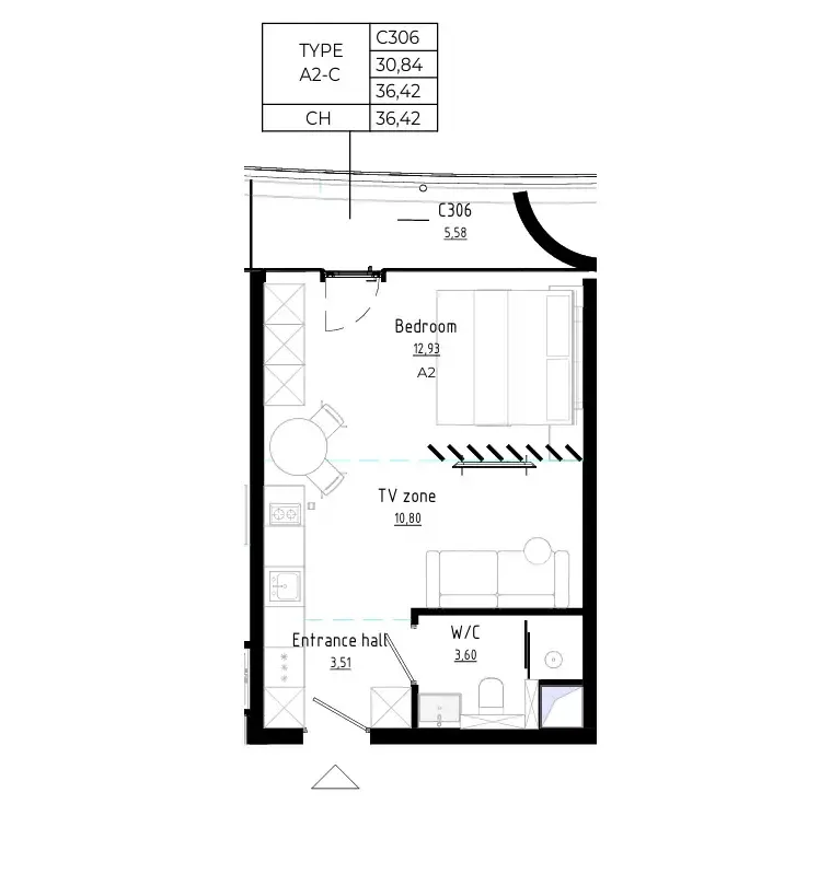 Bamboo Forest Studio floor plan, 388 – 474 sqft