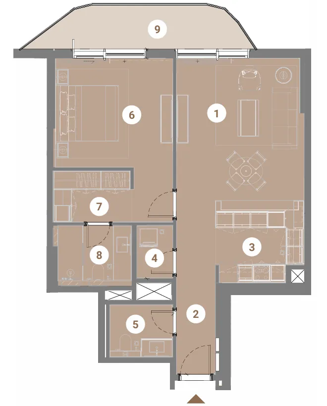 Takaya 1 bed floor plan, 909 – 1,090 sqft