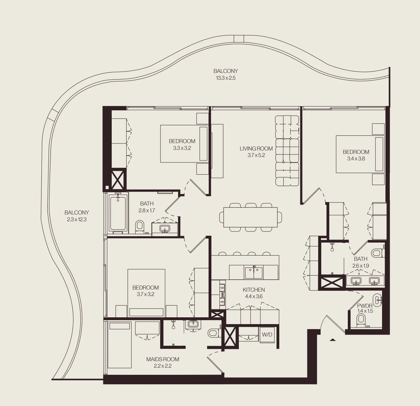 The Weave – Al Ghurair 3 bed floor plan, 1,821 sqft