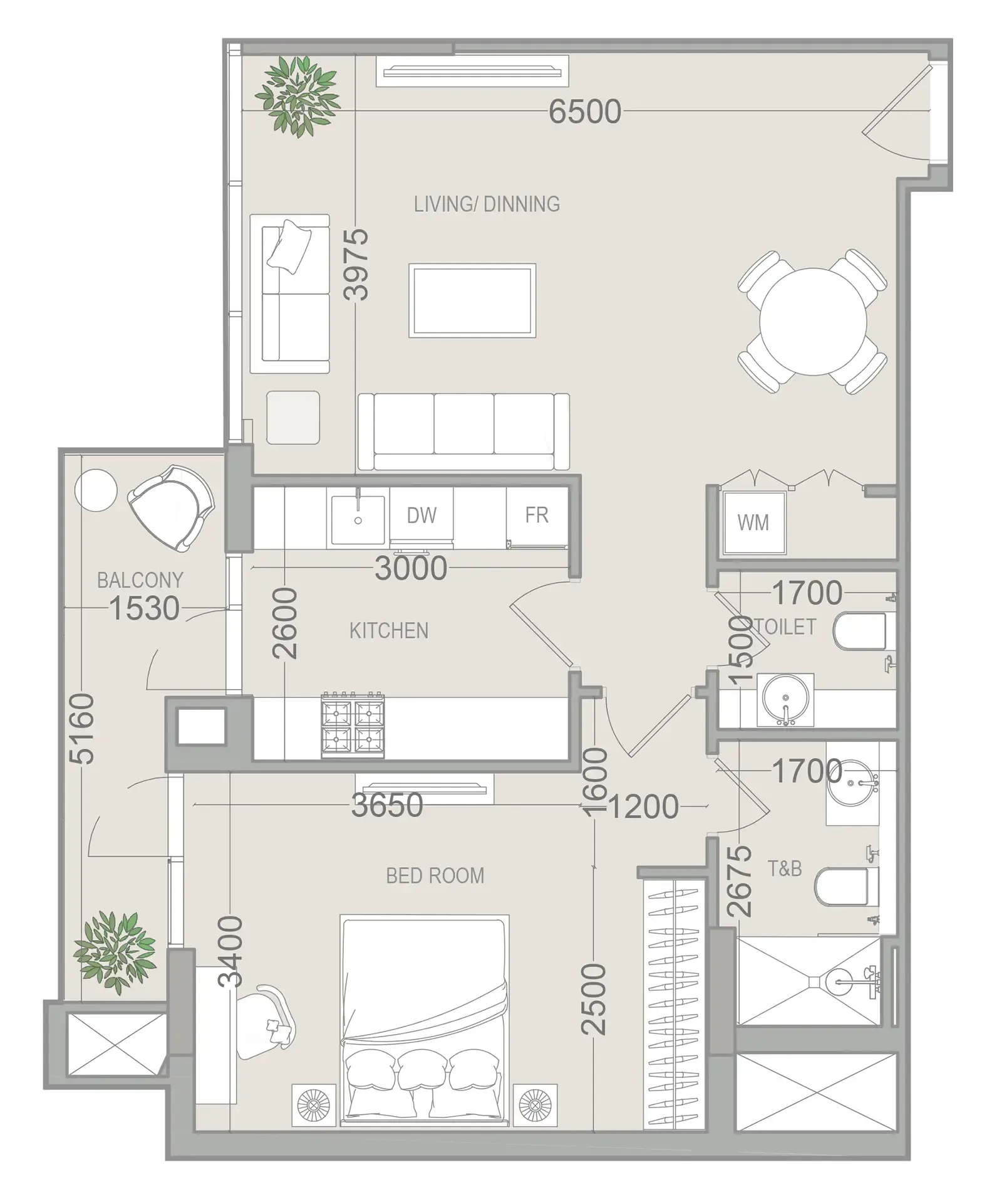 EVERGR1N House 4 1 bed floor plan, 801 sqft