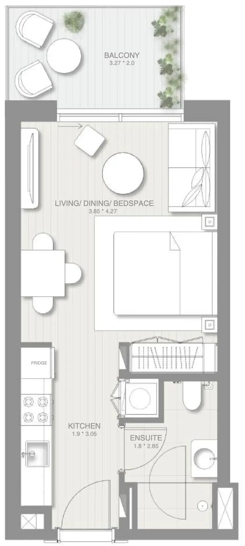 Sol Levante Studio floor plan, 420 sqft