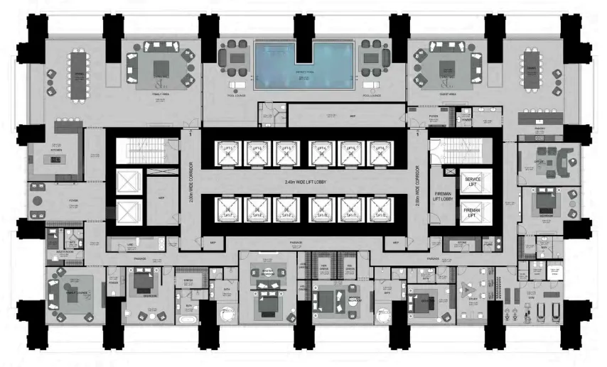 Burj Binghatti Jacob and Co Residences 5 bed floor plan, 11,797 sqft