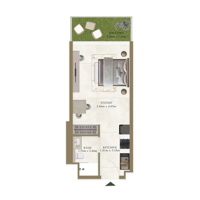 Ryze Residences by AUM Development Studio floor plan, 377 – 381 sqft