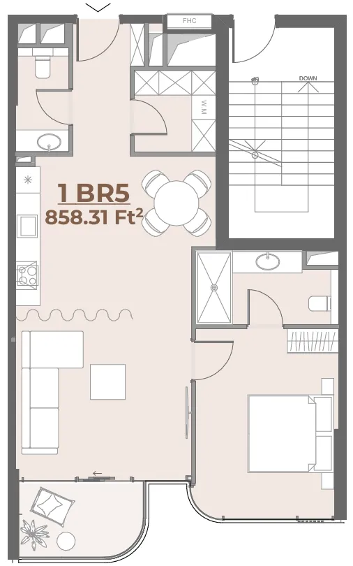 House of WELL 1 bed floor plan, 858 sqft