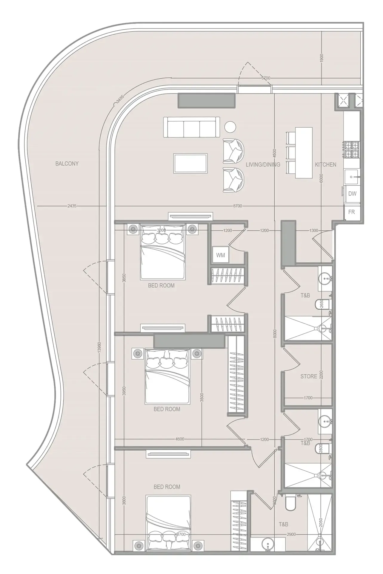 A1LA Residence 3 bed floor plan, 2,051 – 3,363 sqft