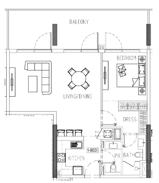 Damac Riverside Views 1 bed floor plan, 1,047 sqft