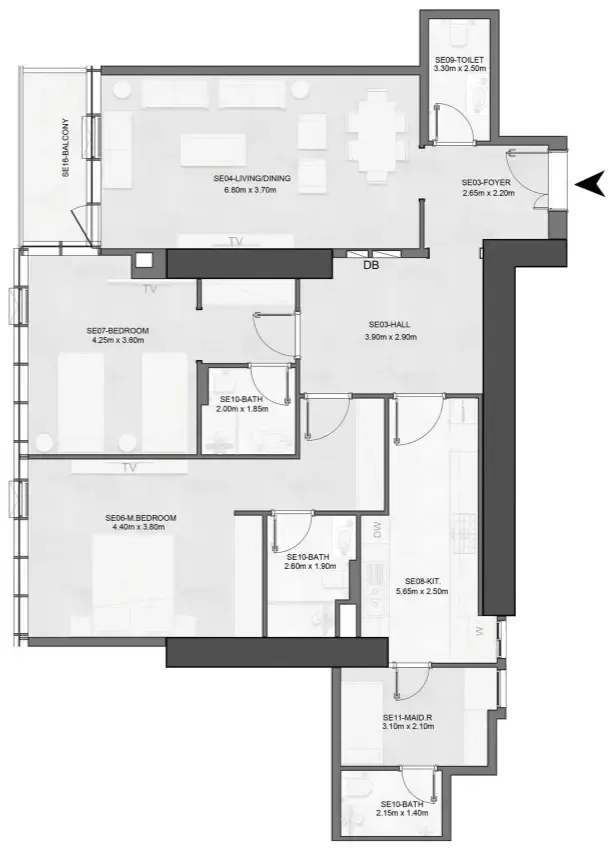 Joud Tower 2 bed floor plan, 1,568 sqft