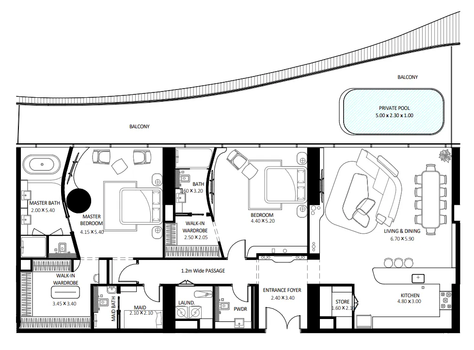 Bugatti Residences by Binghatti 2 bed floor plan, 2,787 sqft