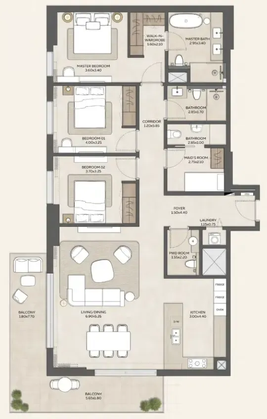 Expo Valley Views 3 bed floor plan, 1,882 – 1,908 sqft