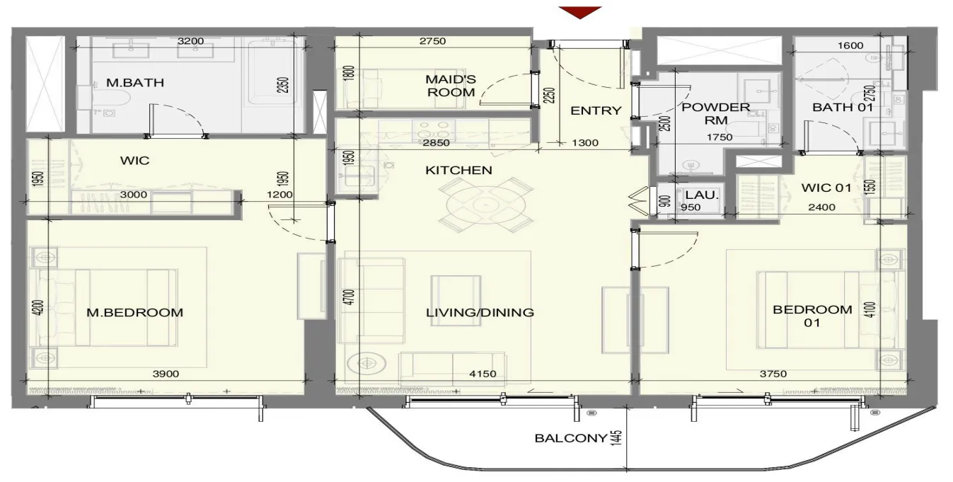 Takaya 2 bed floor plan, 1,219 sqft