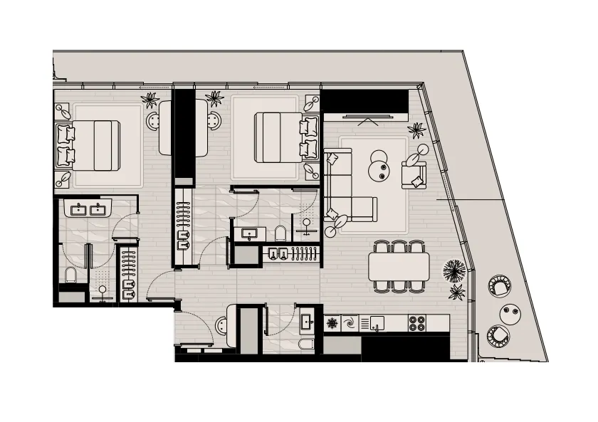 LIV Maritime 2 bed floor plan, 1,608 sqft