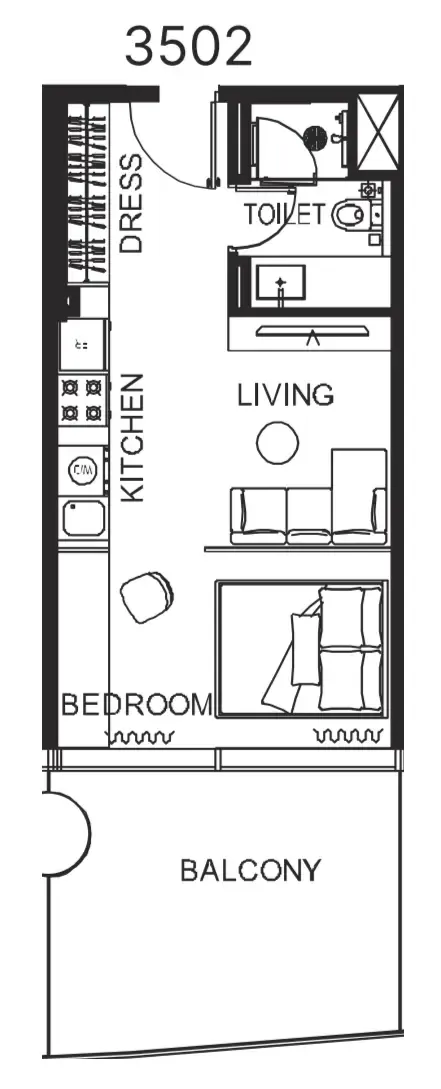 The WOW Tower Studio floor plan, 484 sqft