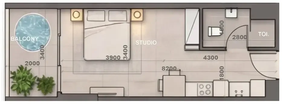 Sky Harmony Studio floor plan, 394 – 396 sqft