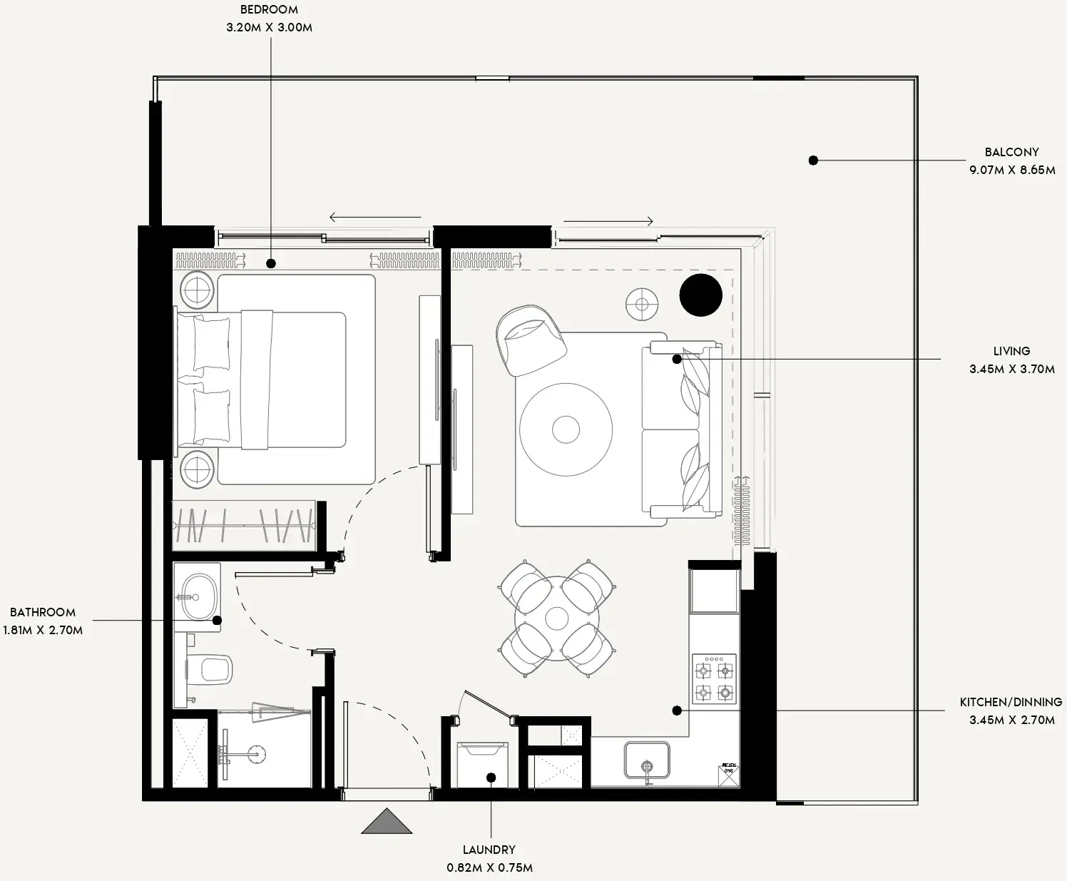 Azizi Venice 1 bed floor plan, 812 sqft
