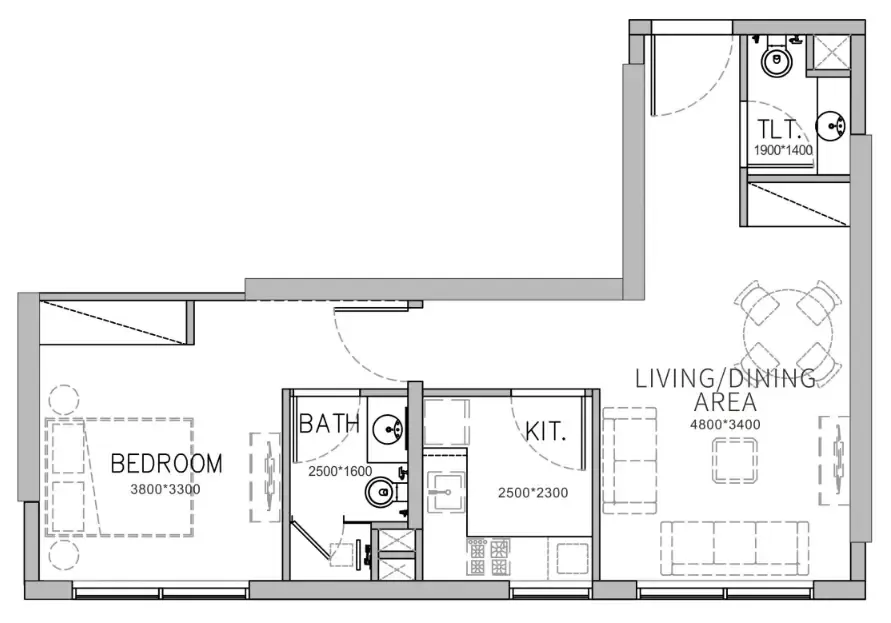 Stamn Yuni 1 bed floor plan, 615 sqft