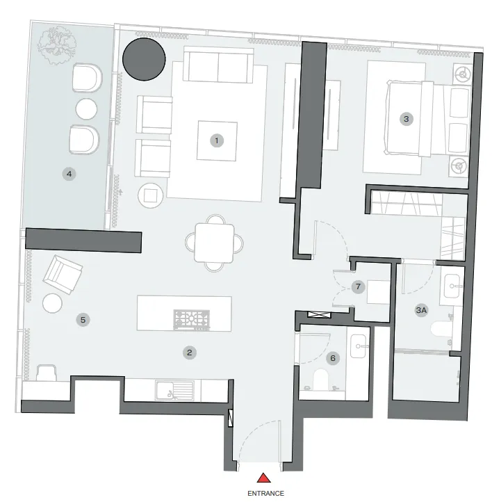 Sobha Seahaven 1 bed floor plan, 1,244 sqft