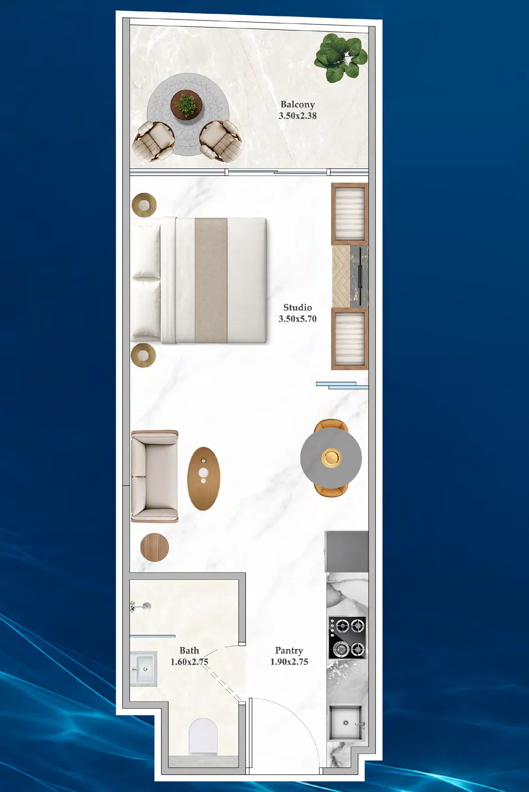 Shahrukhz Residences by Danube Studio floor plan, 395 sqft