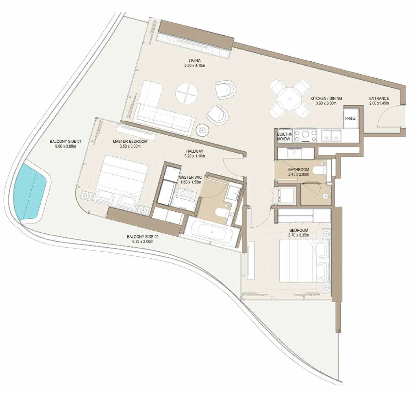 Laguna Residence 2 bed floor plan, 1,519 sqft