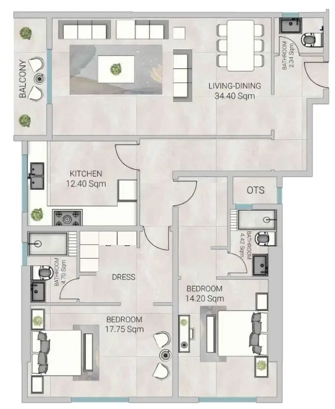 Al Ameera Village 5 2 bed floor plan, 1,926 sqft