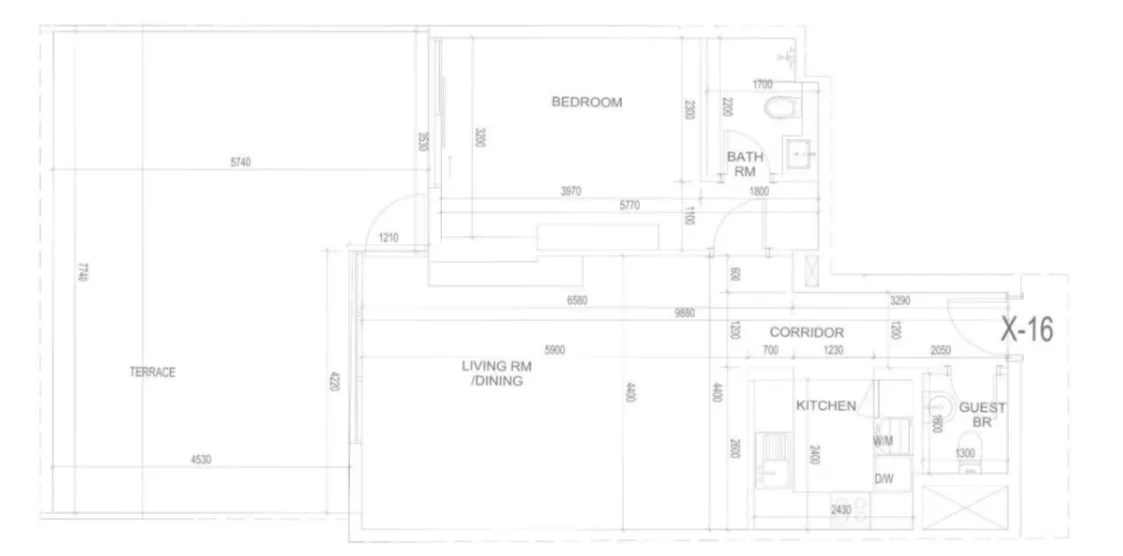 Blue Bay Walk 1 bed floor plan, 1,450 sqft
