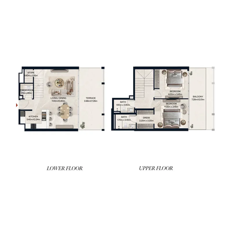 Norah Residence 2 bed floor plan, 1,535 sqft