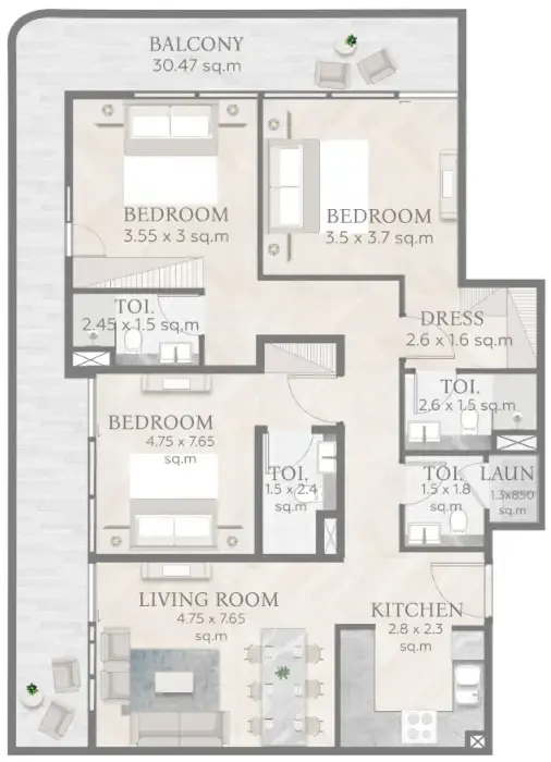 Casa Aura Residence 3 bed floor plan, 1,468 sqft