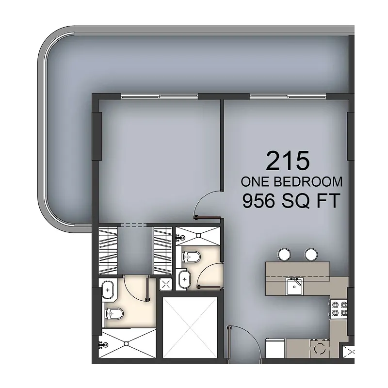 Aizel Tower 1 bed floor plan, 956 sqft