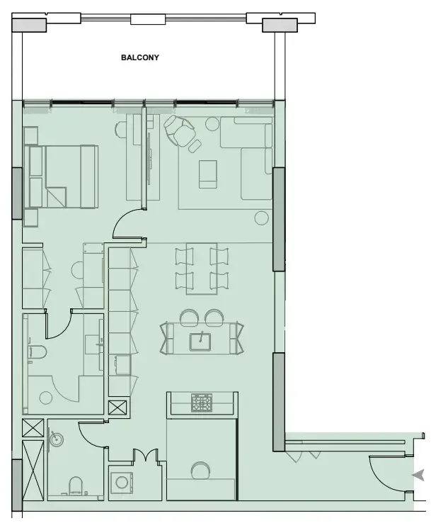 Wynwood Horizon 1 bed floor plan, 1,206 sqft