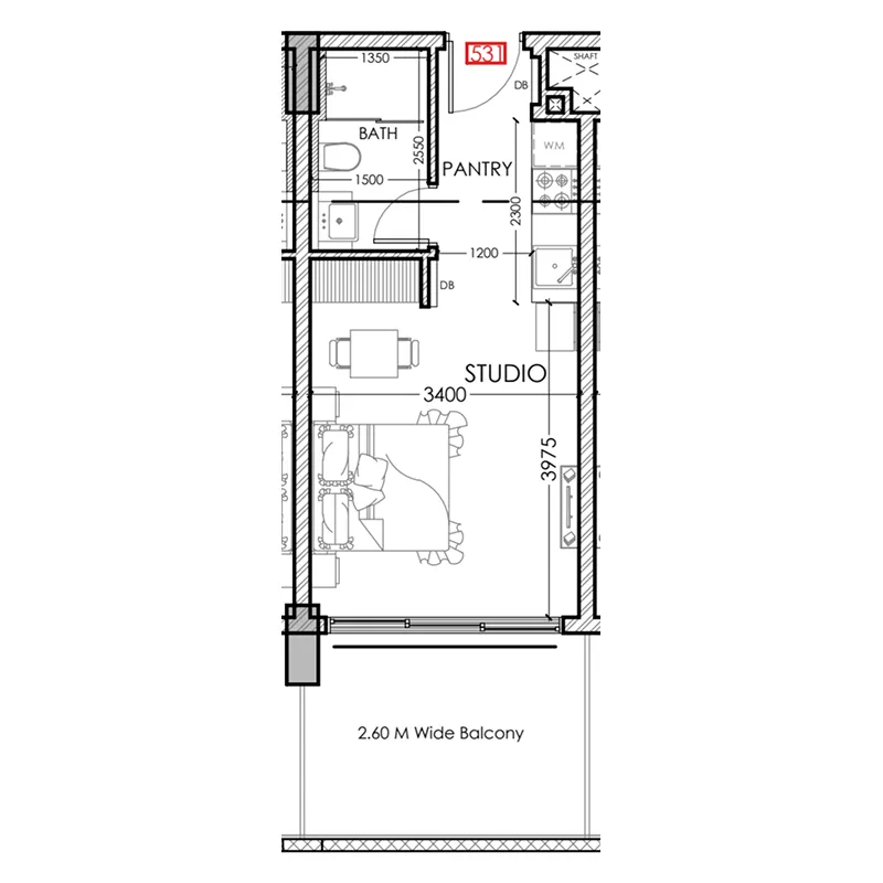 Al Haseen Residences 5 Studio floor plan, 383 sqft