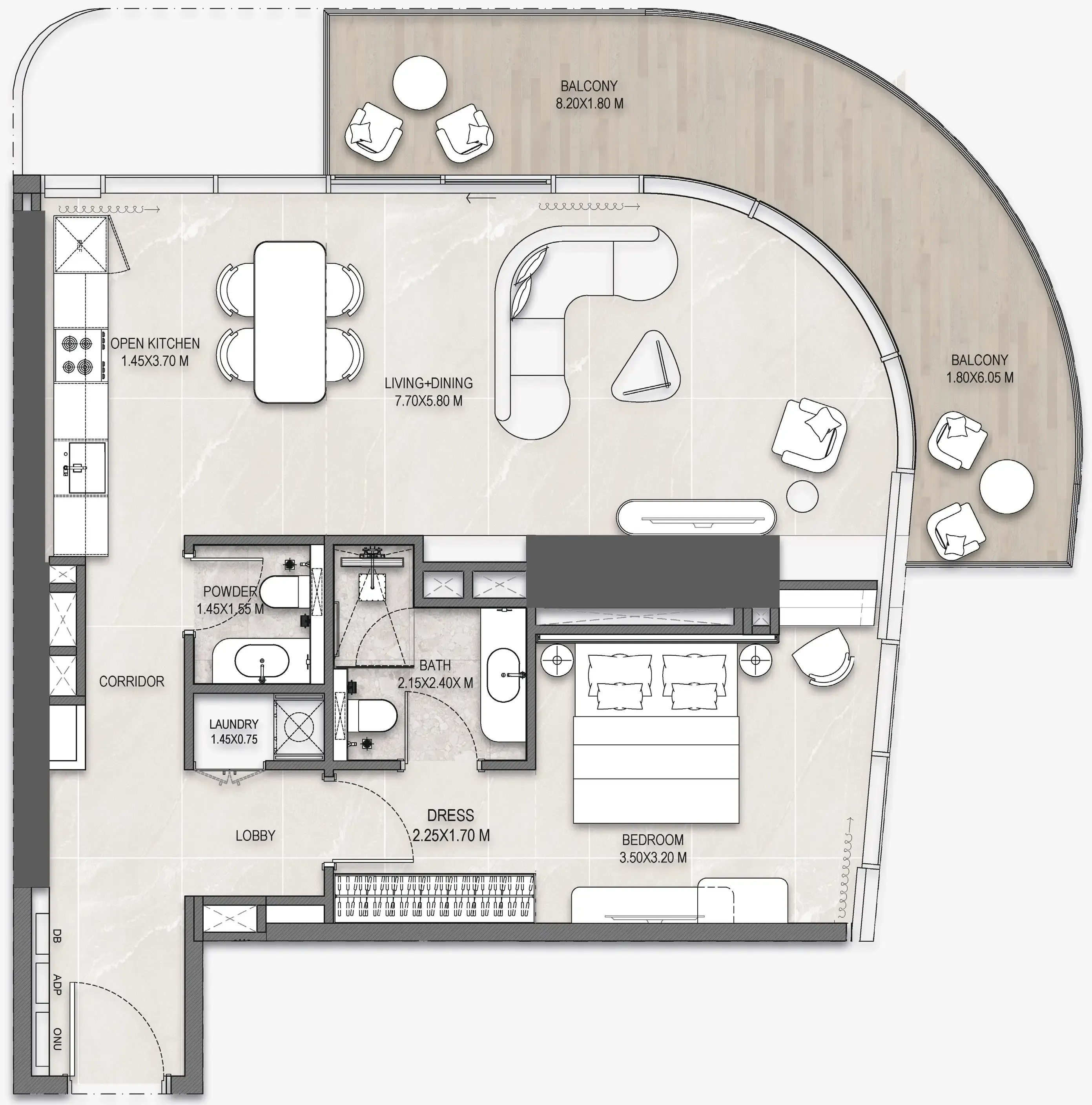 The Artery Residences 1 bed floor plan, 950 – 1,036 sqft