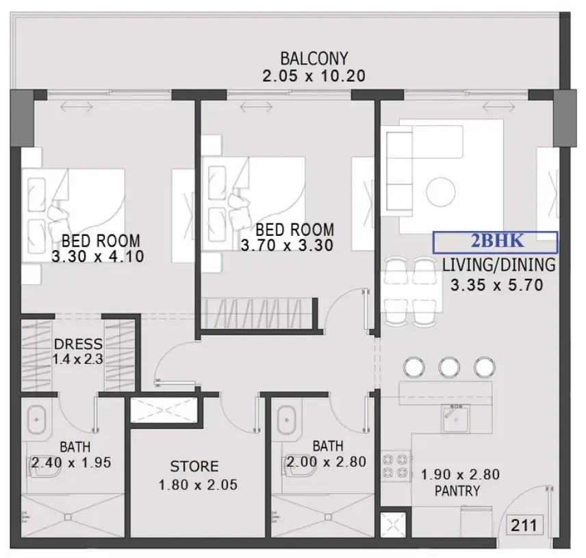 One By Preston 2 bed floor plan, 1,145 sqft