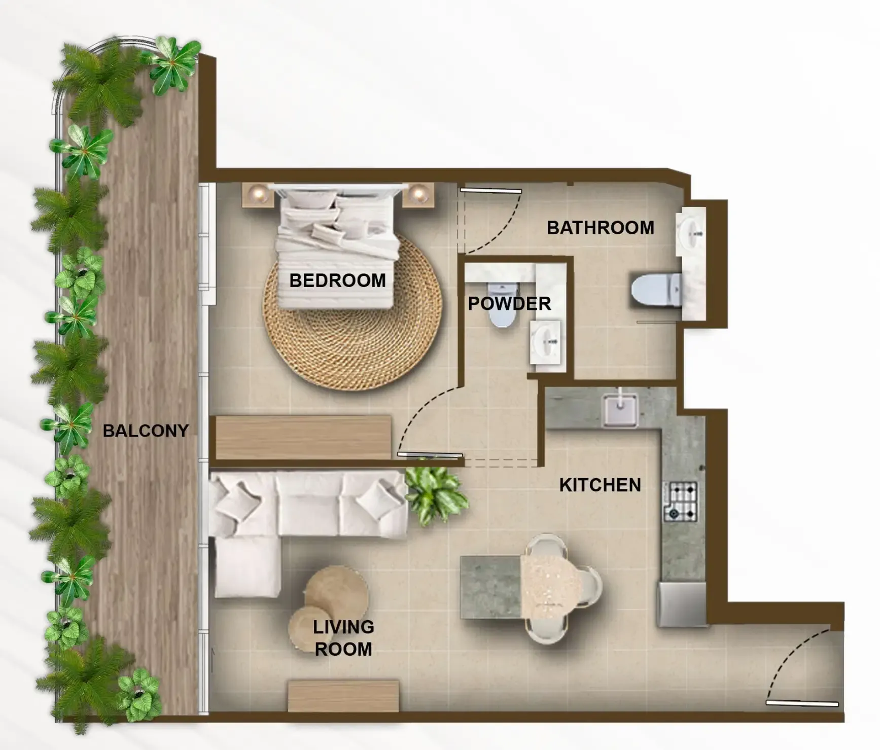 105 Residences by Kamdar 1 bed floor plan, 888 sqft