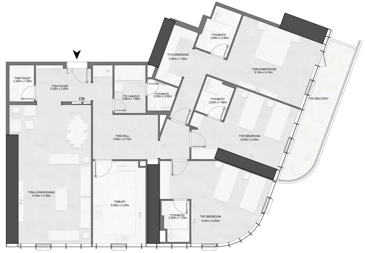 Joud Tower 3 bed floor plan, 2,453 sqft