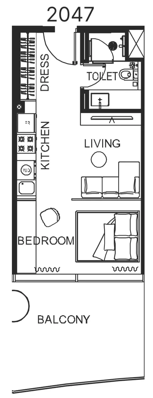 The WOW Tower Studio floor plan, 483 sqft