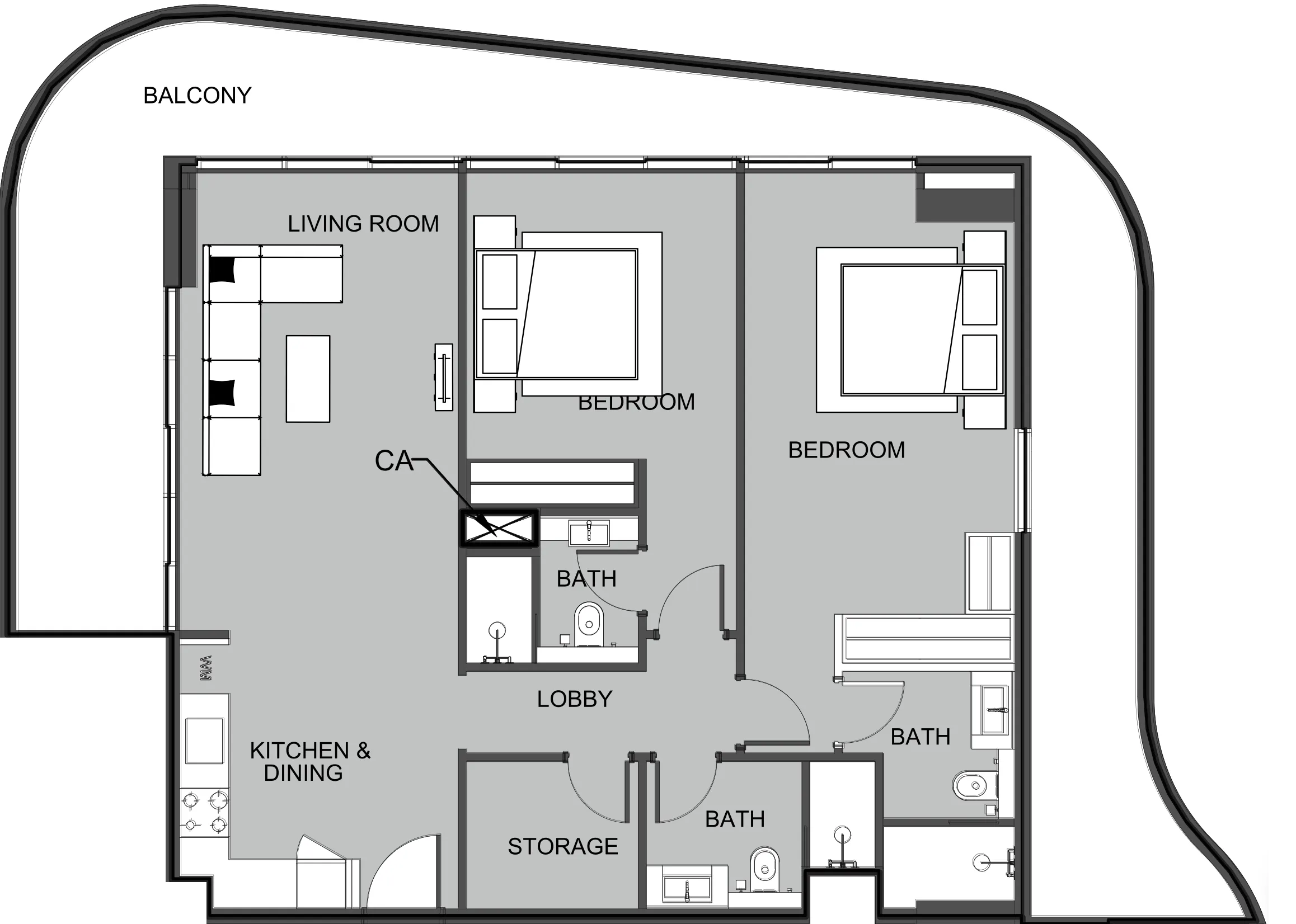 The Boulevard 2 bed floor plan, 1,488 sqft