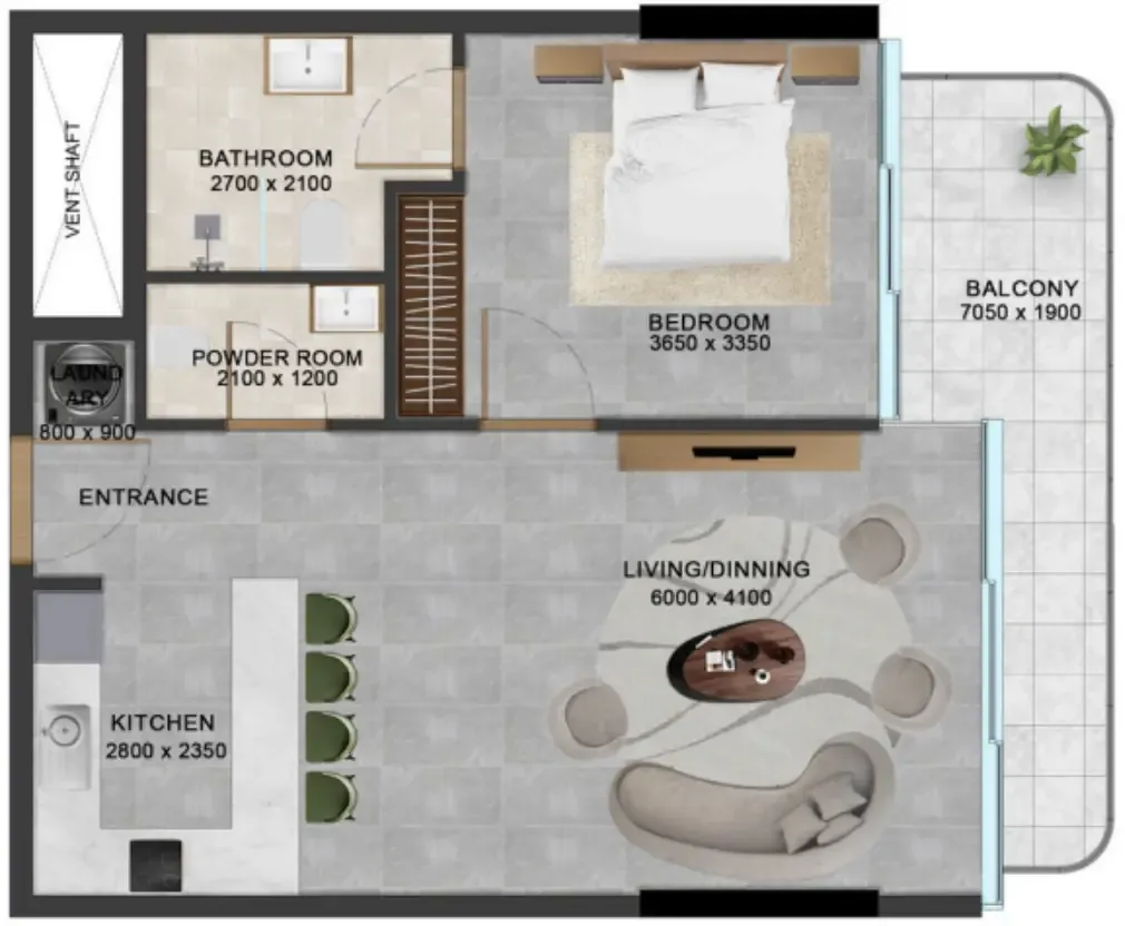 Vivanti Residences by Meteora 1 bed floor plan, 765 sqft