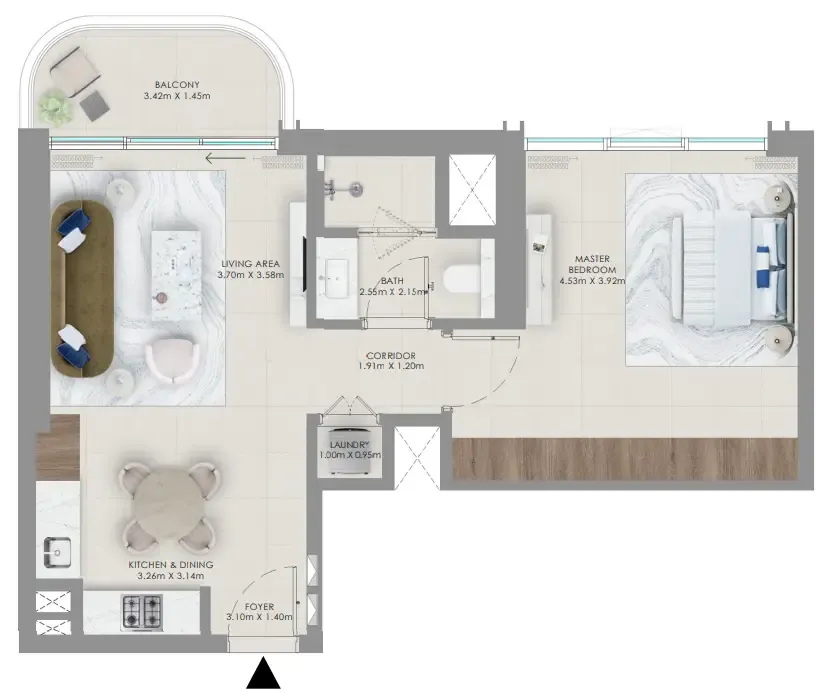 Baystar by Vida 1 bed floor plan, 728 sqft