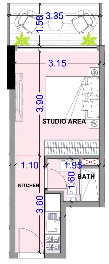 Celesto 3 Studio floor plan, 303 sqft