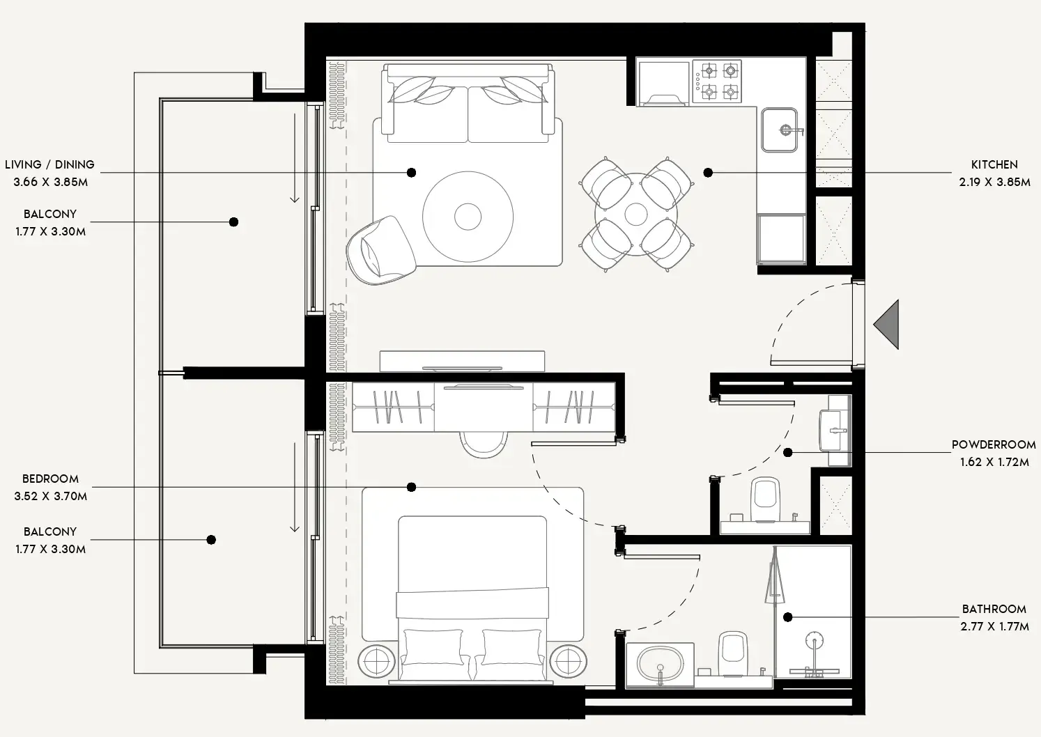 Azizi Venice 1 bed floor plan, 684 sqft
